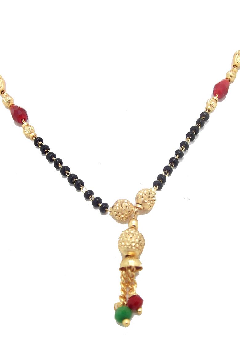 Gold Plated Red And Green Bead Mangalsutra
