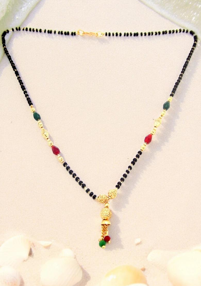 Gold Plated Red And Green Bead Mangalsutra