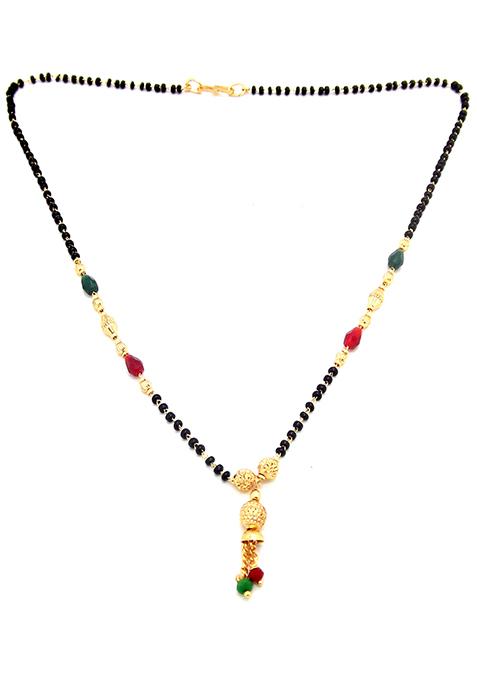 Gold Plated Red And Green Bead Mangalsutra