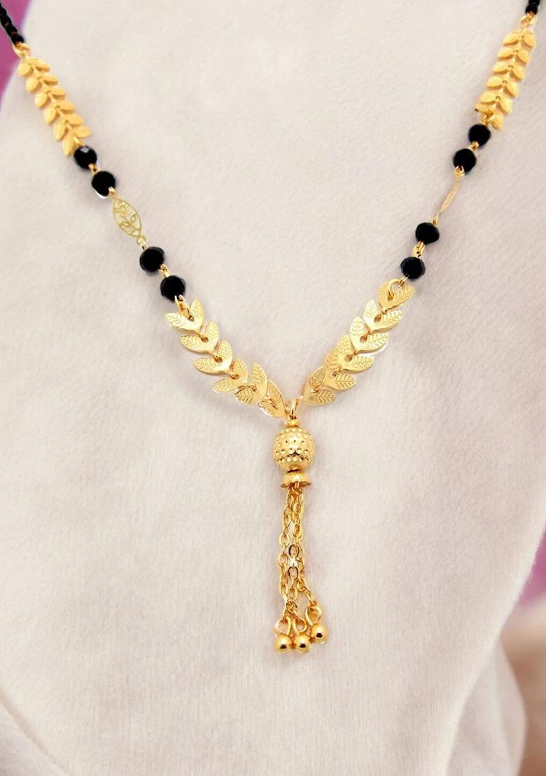 Gold Plated Leaf Pattern Chain With Pendant Mangalsutra