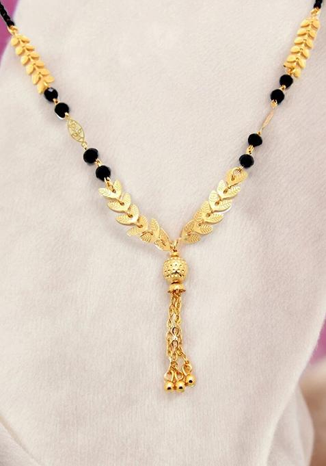 Gold Plated Leaf Pattern Chain With Pendant Mangalsutra
