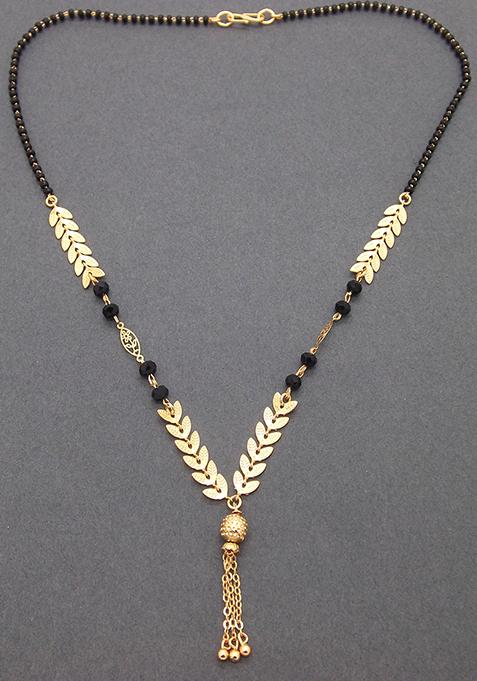 Gold Plated Leaf Pattern Chain With Pendant Mangalsutra