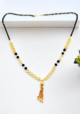 Gold Plated Leaf Pattern Chain With Pendant Mangalsutra