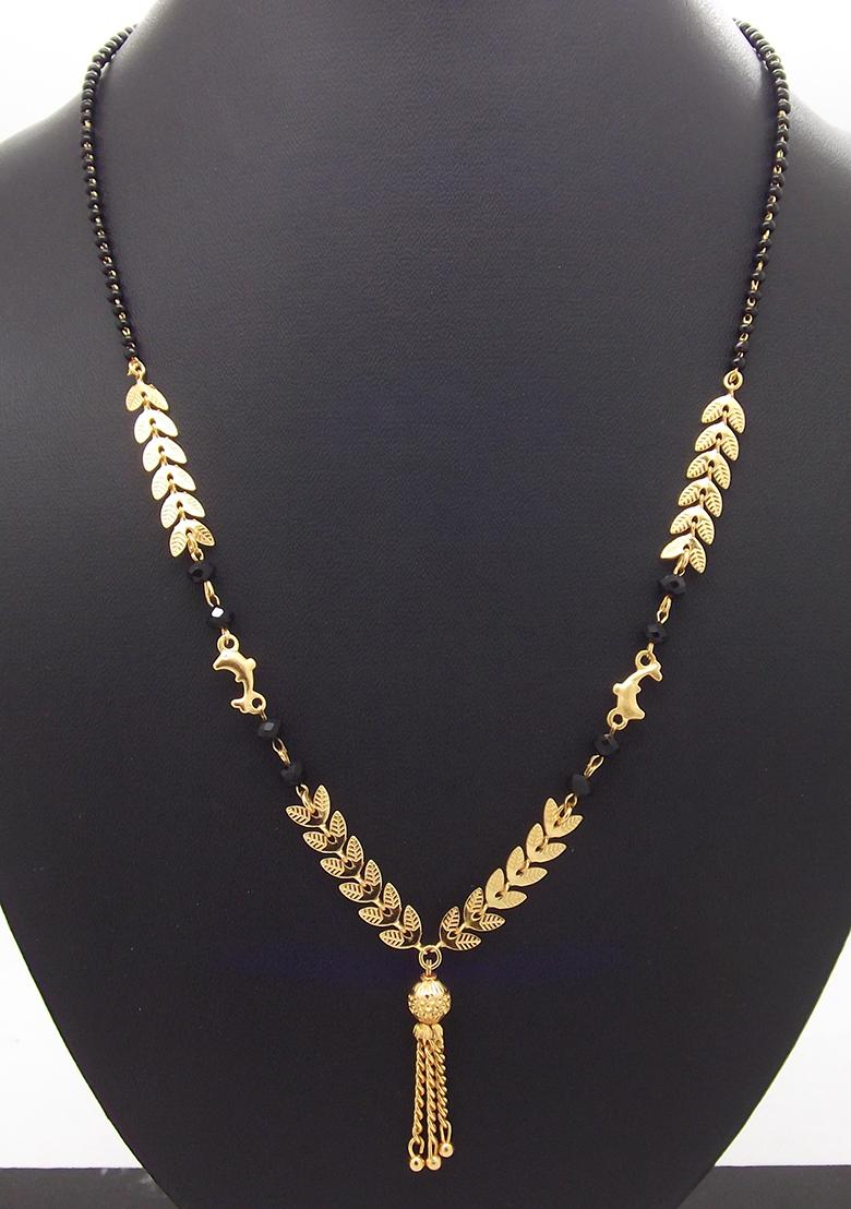 Gold Plated Leaf Pattern Chain With Pendant Mangalsutra
