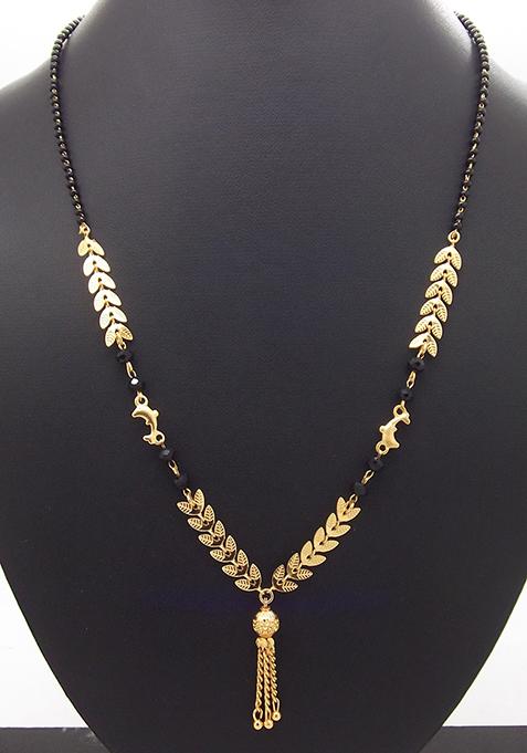 Gold Plated Leaf Pattern Chain With Pendant Mangalsutra