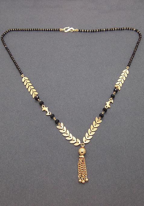 Gold Plated Leaf Pattern Chain With Pendant Mangalsutra