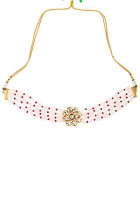 Pastel Pink And Maroon Bead Gold Tone Kundan Choker Necklace