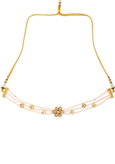 White Gold Tone Kundan Onyx Choker Necklace