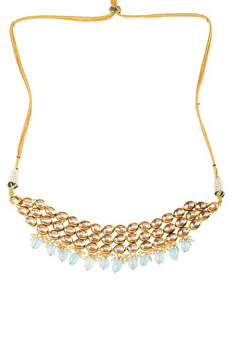 Blue Gold Tone Kundan Bead Choker Necklace