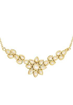White Gold Tone Floral Kundan Necklace