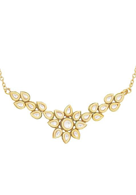 White Gold Tone Floral Kundan Necklace