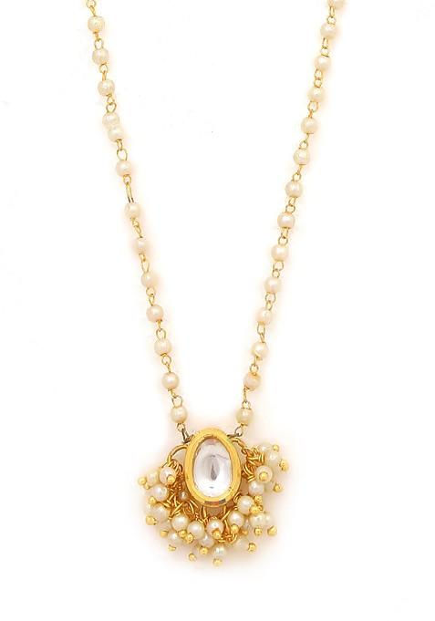 White Gold Tone Kundan Drop Necklace