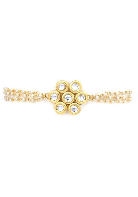 White Gold Tone Sleek Floral Shaped Kundan Choker Necklace