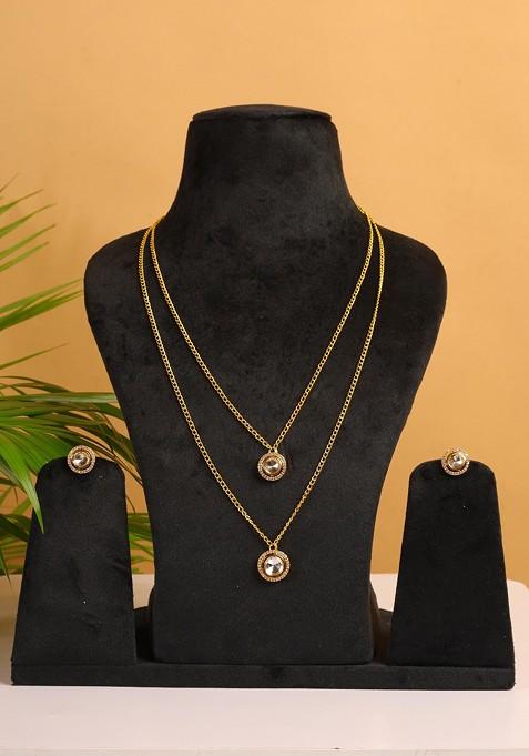 White Gold Tone Layered Kundan Polki Necklace