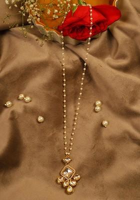 White Gold Tone Kundan Polki Pearl Necklace