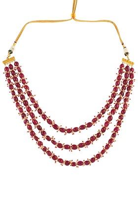 Ruby Bead White Pearl Necklace