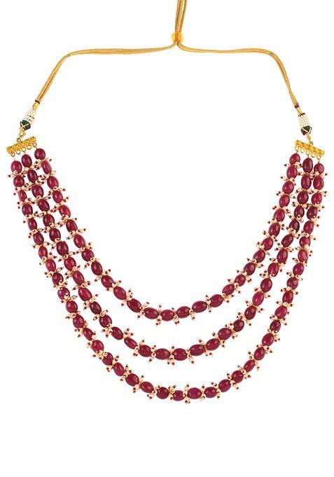 Ruby Bead White Pearl Necklace