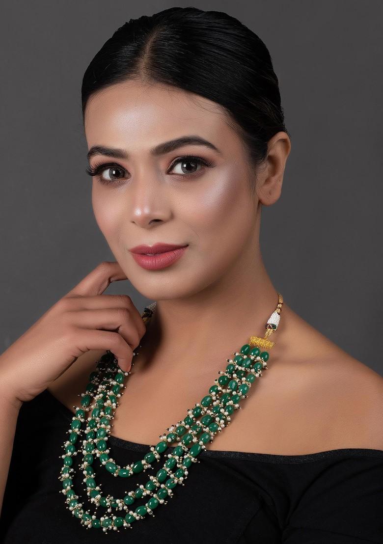Emerald Bead Pearl Necklace - Indya