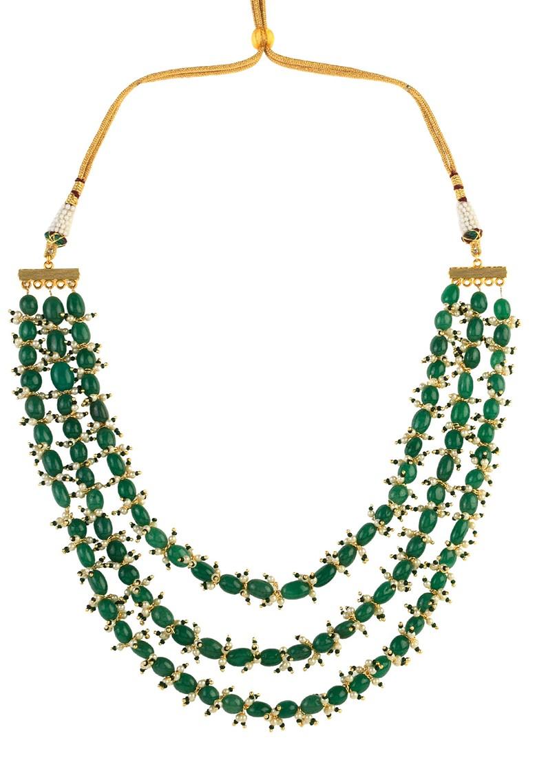 Emerald Bead Pearl Necklace - Indya