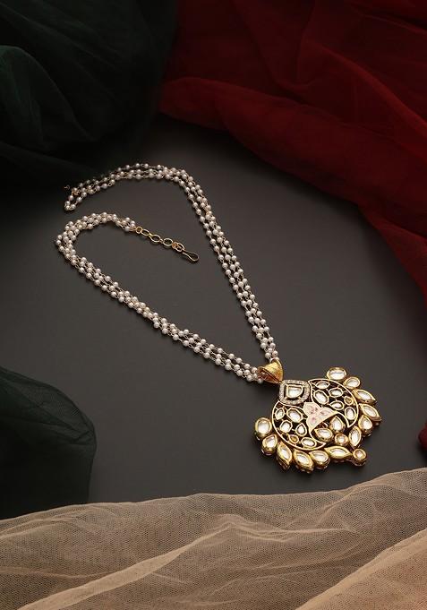 White Gold Kundan Pendant Necklace