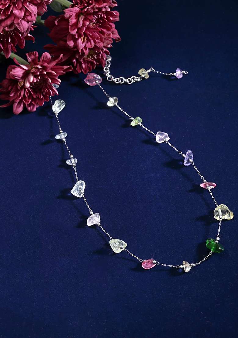 Purple And Pink Silver Plated Pearl Natural Stone String Necklaces - Indya