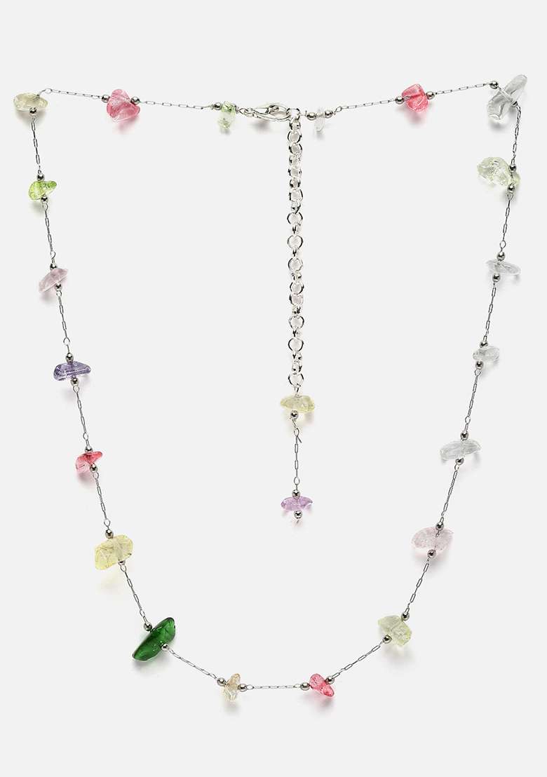 Purple And Pink Silver Plated Pearl Natural Stone String Necklaces - Indya