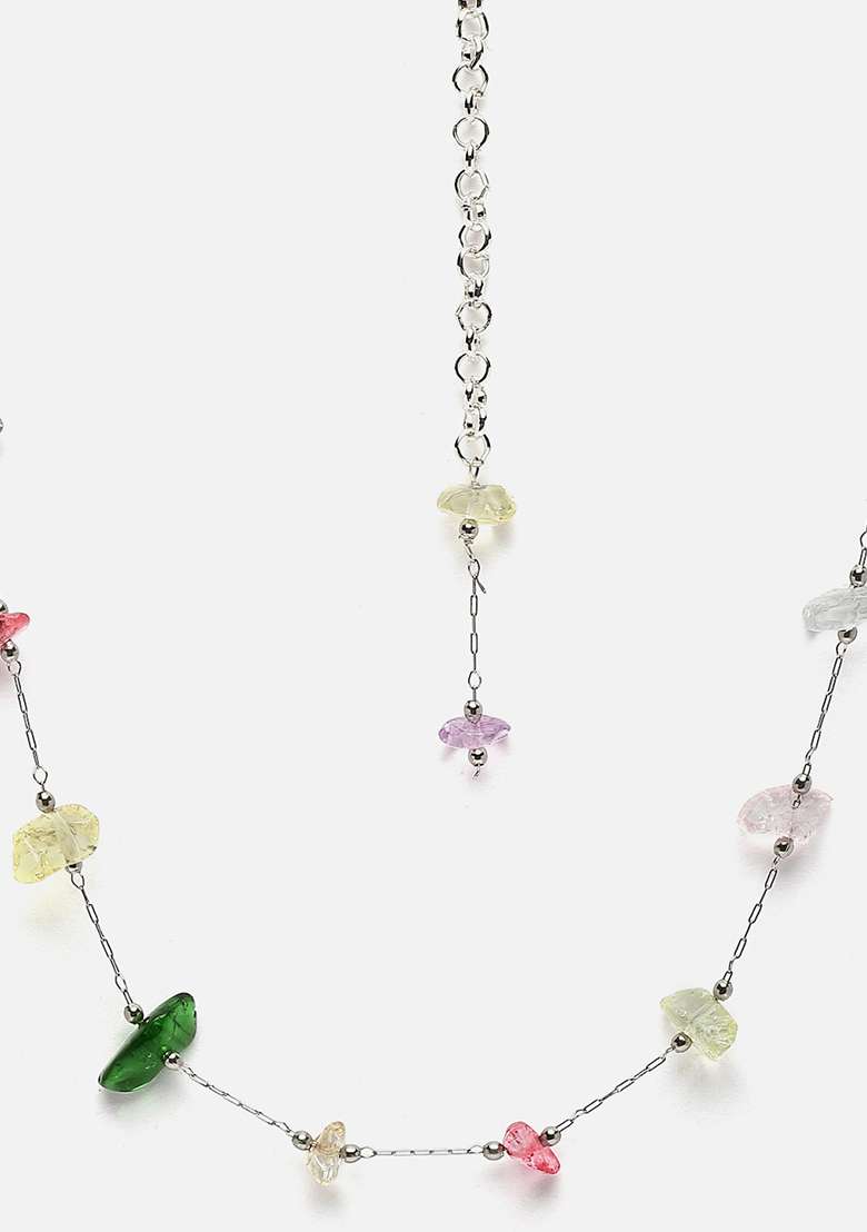 Purple And Pink Silver Plated Pearl Natural Stone String Necklaces - Indya