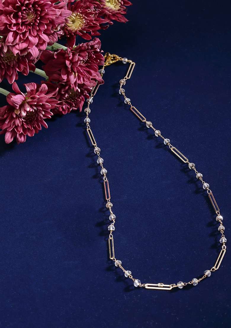 White Gold Plated Pearl Natural Stone String Necklaces - Indya