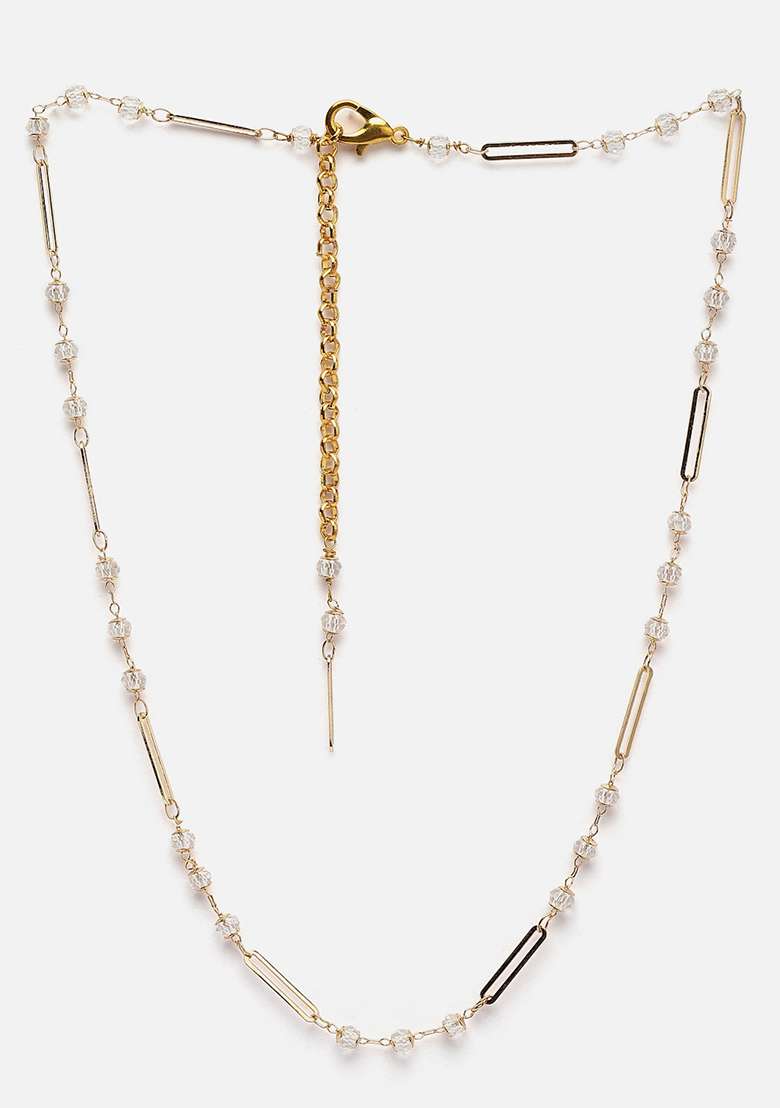White Gold Plated Pearl Natural Stone String Necklaces - Indya