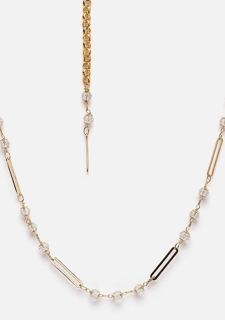 White Gold Plated Pearl Natural Stone String Necklaces - Indya