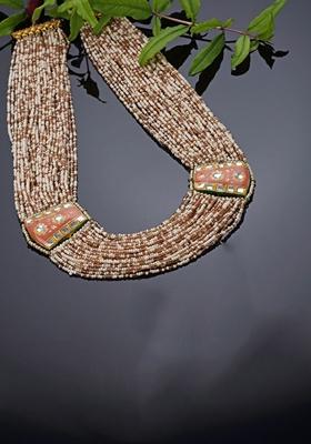 Brown And Green Gold Plated Pearl Natural Stone String Necklaces