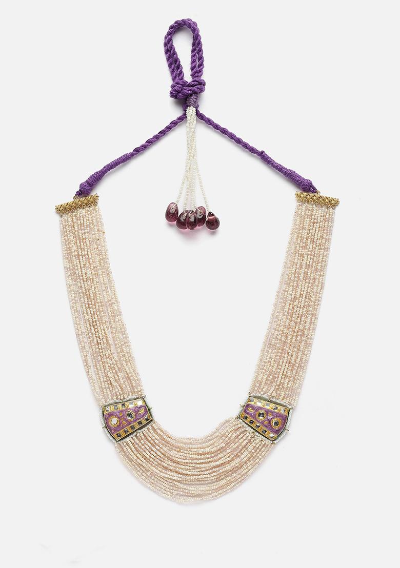 Purple And Cream Gold Plated Pearl Natural Stone String Necklaces