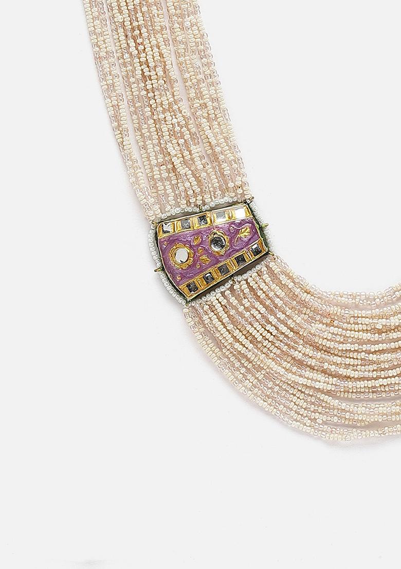 Purple And Cream Gold Plated Pearl Natural Stone String Necklaces