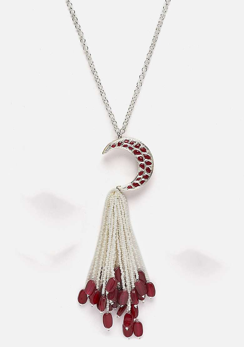 Pink And Silver Gold Plated Kundan Pearl Haar Necklaces - Indya