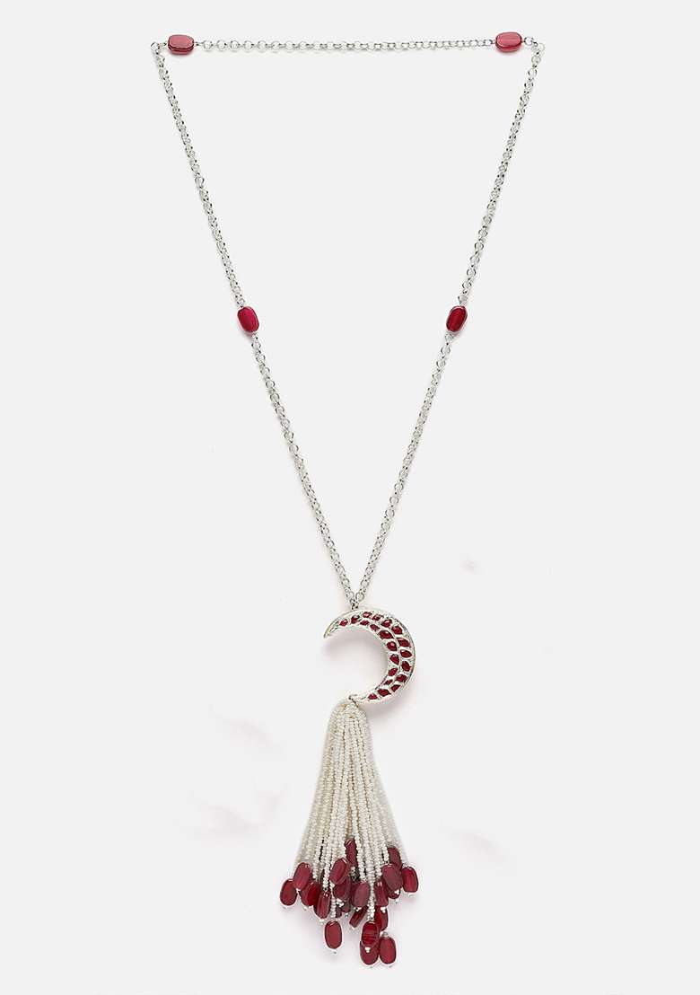 Pink And Silver Gold Plated Kundan Pearl Haar Necklaces - Indya