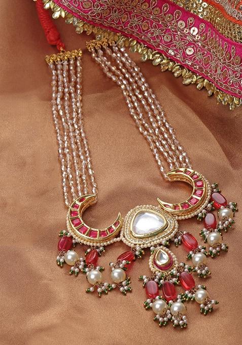 Red And Green Gold Plated Kundan American Diamond Haar Necklaces