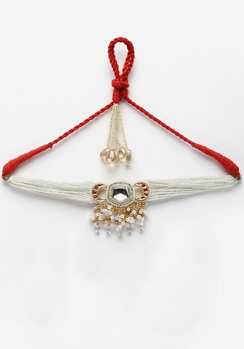 Red And White Gold Plated Kundan American Diamond Choker Necklaces