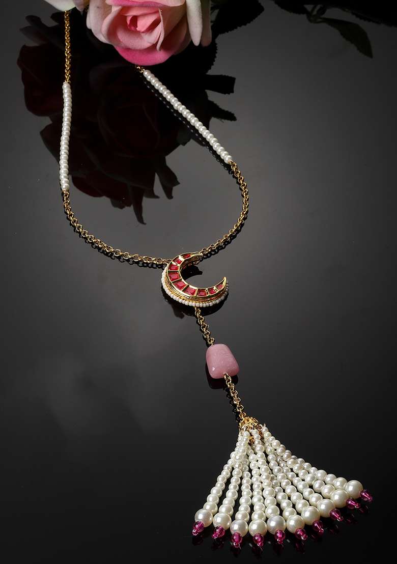 Red And Pink Gold Plated Pearl Natural Stone Haar Necklaces - Indya