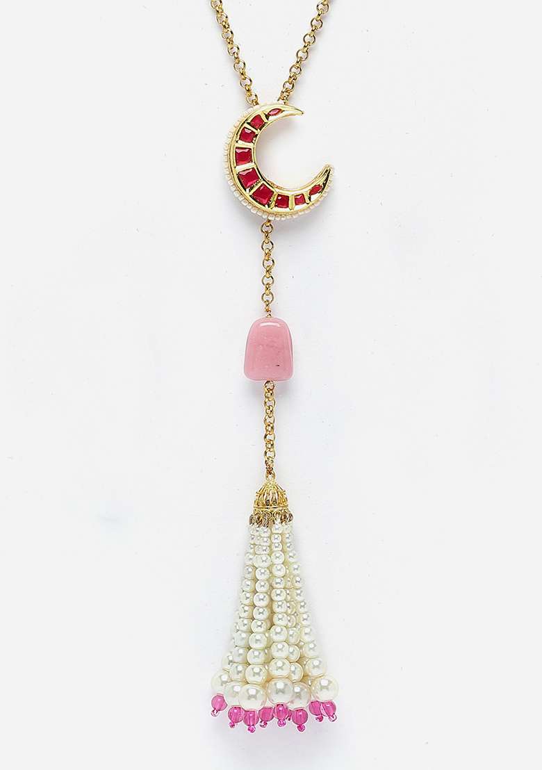 Red And Pink Gold Plated Pearl Natural Stone Haar Necklaces - Indya