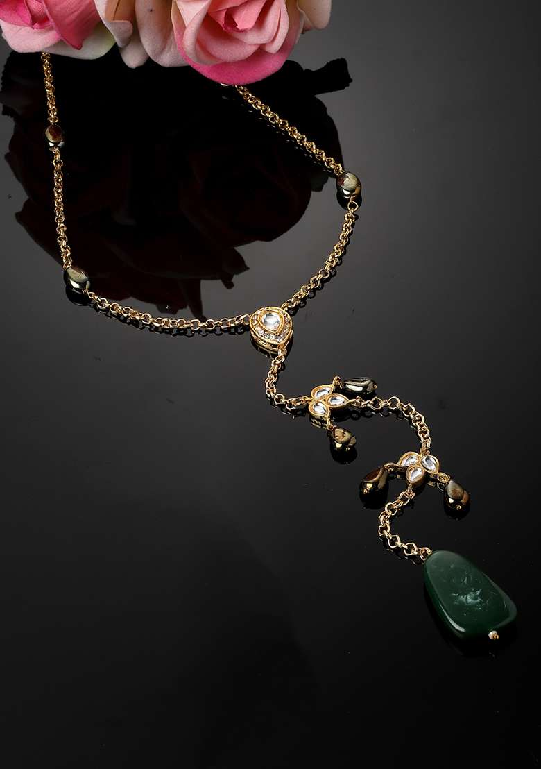 Green And Black Gold Plated Kundan American Diamond Haar Necklaces - Indya