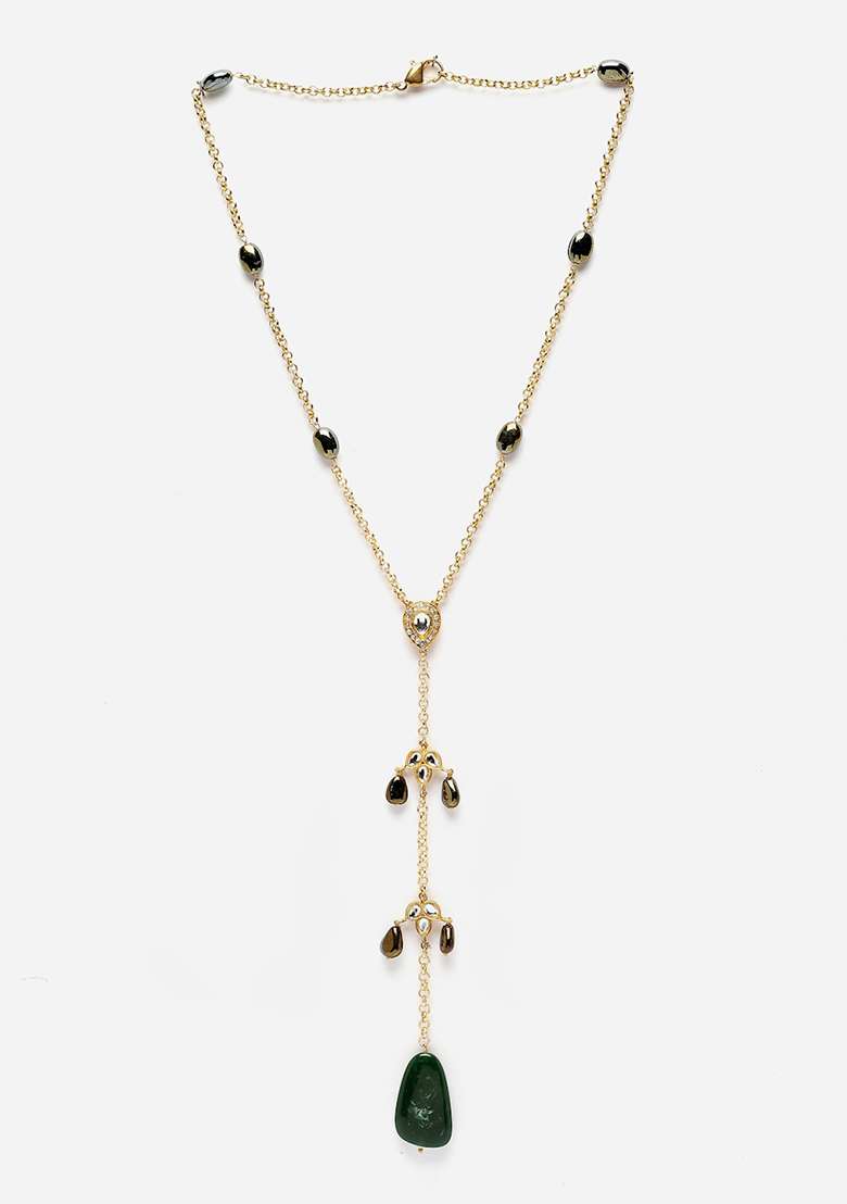 Green And Black Gold Plated Kundan American Diamond Haar Necklaces - Indya