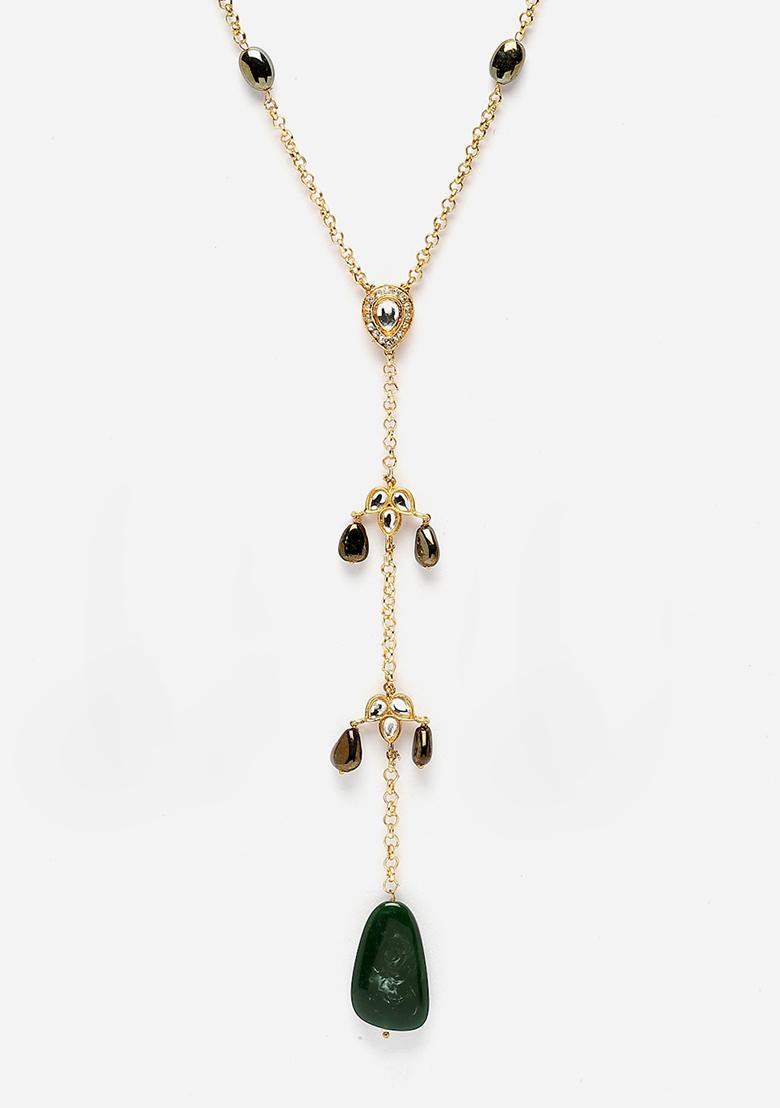 Green And Black Gold Plated Kundan American Diamond Haar Necklaces - Indya