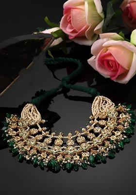 Green Gold Plated Kundan Pearl Haar Necklaces