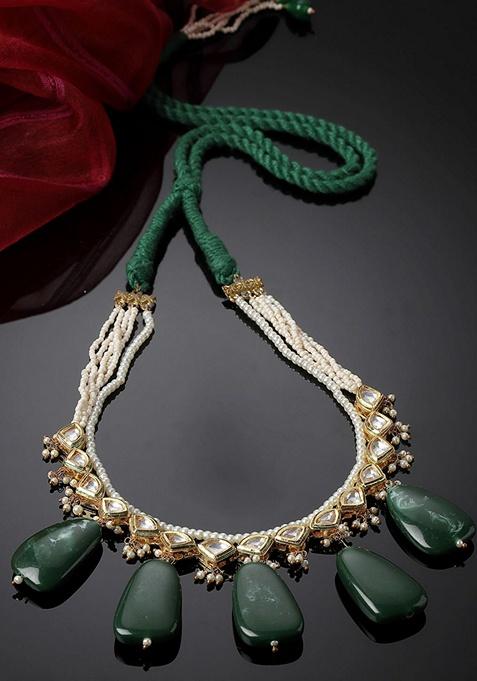 Green Gold Plated Kundan Pearl Haar Necklaces