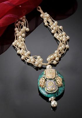 Purple And Green Gold Plated Kundan Pearl Haar Necklaces