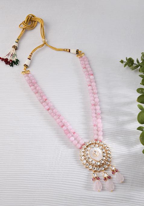 Gold Plated Pink Kundan Polki Necklace