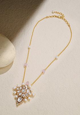 Gold Plated Petite Pearl Polki Necklace