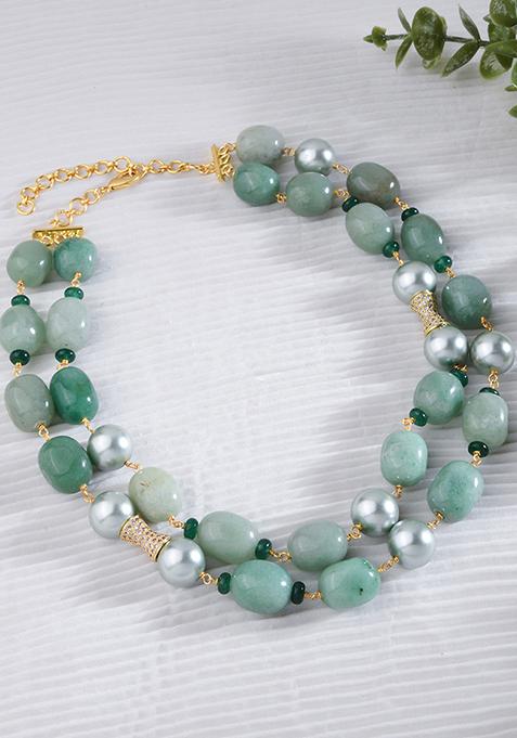 Gold Plated Jade Stone Pearl Necklace