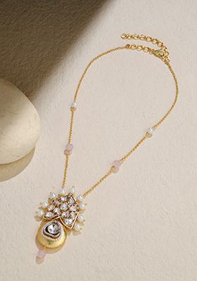 Gold Plated Brilliant Polki Pearl Necklace