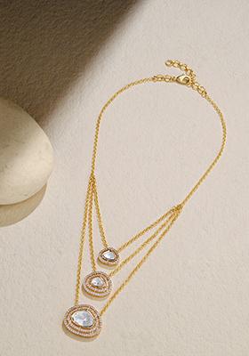 Gold Plated Triple Polki Necklace